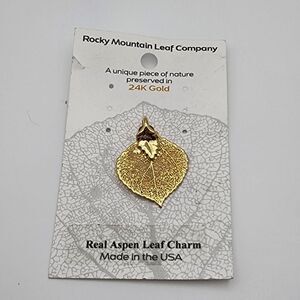 NWT Rocky Mountain Leaf Company Aspen Leaf in 24 Karat Gold Pendant
